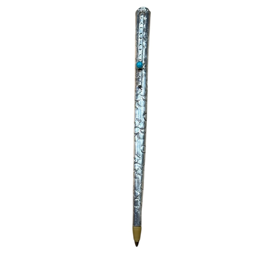 American Twig Folk Art Pen Silver Tone w/ Turquoise Stone